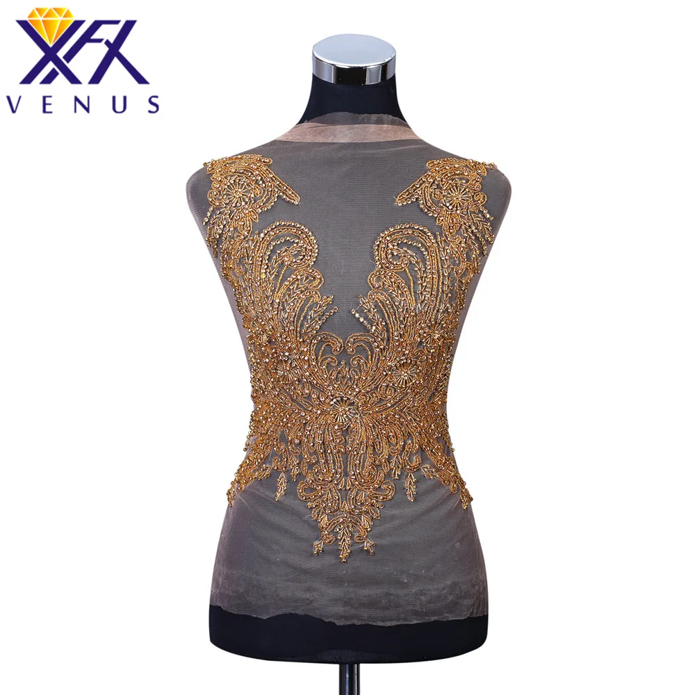 

XFX VENUS 1Pcs Hand-sew Rhinestones Patches Crystal Bodice Applique Beads Embroidered Strass Trimming For Party Dresses