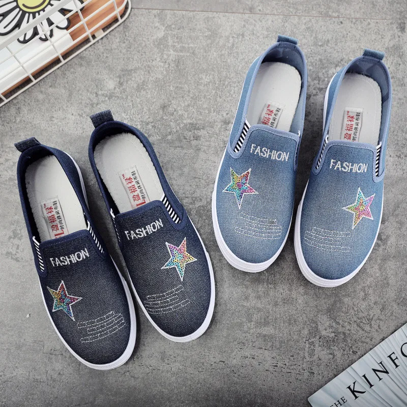 Женская обувь 2018 весна и осень новая джинсовая парусиновая Студенческая на