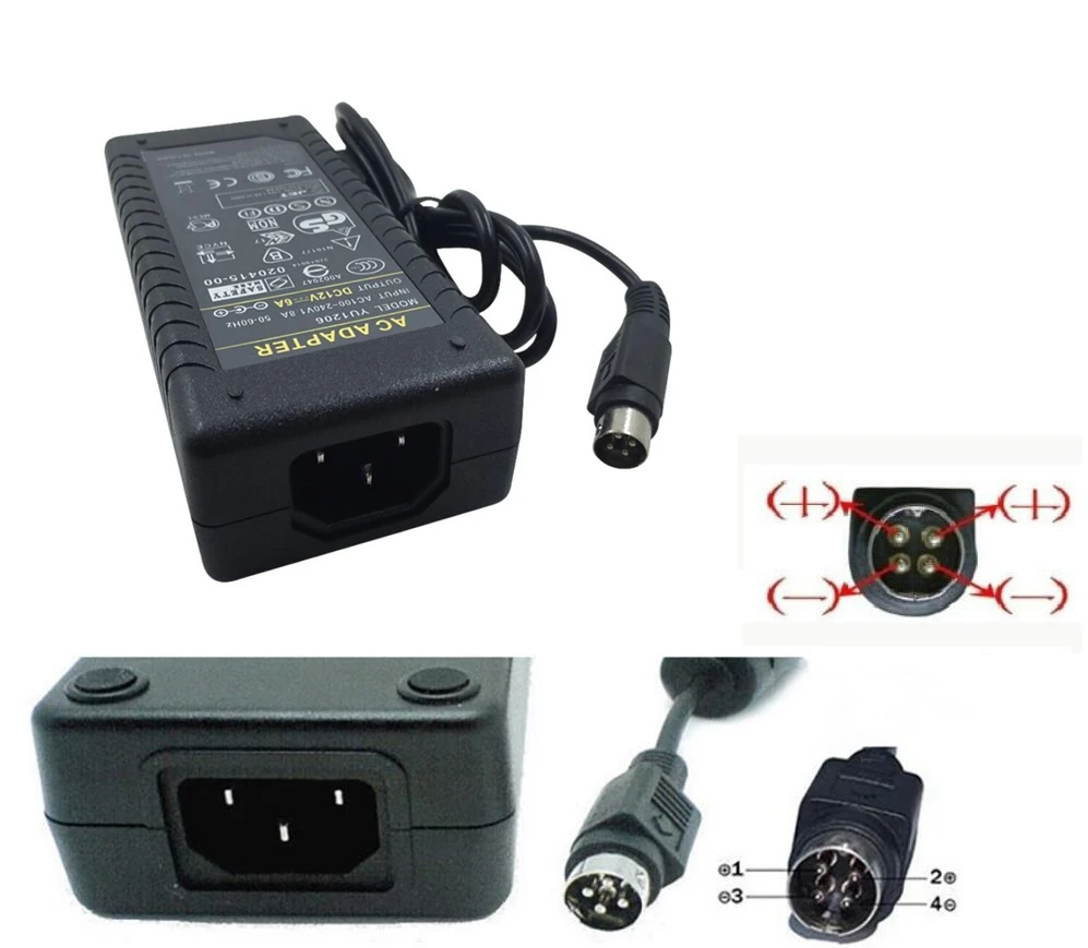 12V6A 4-контактный разъём адаптер переменного постоянного тока с IC чип переключение Питание 12V 6A 72W фары для ЖК-дисплей ТВ монитор адаптер конвертер ТВ DVR Зарядное устройство