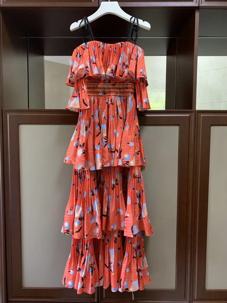 Летнее Новое Женское платье красные цифровые печатные с открытыми плечами