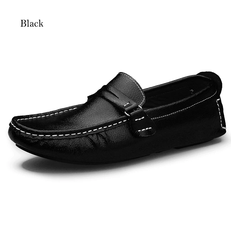 Black ALCUBIEREE Fashion Mens Flats Penny Loafers Spilt Leather Driving Shoes Male Boat Shoes Smooth Solid Moccasins Big Size Shoes 48 - Color: Black