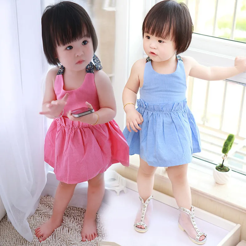 2016 Летнее платье vestido infantil платья без рукавов твердые девочка одежда детская