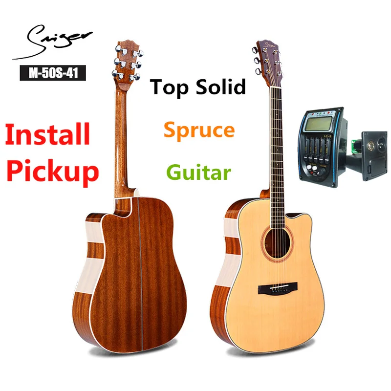 

Guitar Solid Spruce Acoustic Electric Steel-String 41 Inches D-Body Guitarra 6 Strings Folk Pop Cutaway Wood Color Guitars