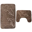 Набор ковриков для ванной, коврик для ванной, U-образный чехол для сиденья унитаза, мягкий коврик для унитаза и чехол с рисунком дельфина, коричневый, синий