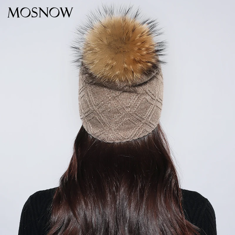 Женская Шапка бини Vogue помпон из меха енота кроличья шерсть ромбовидная Мода 2019