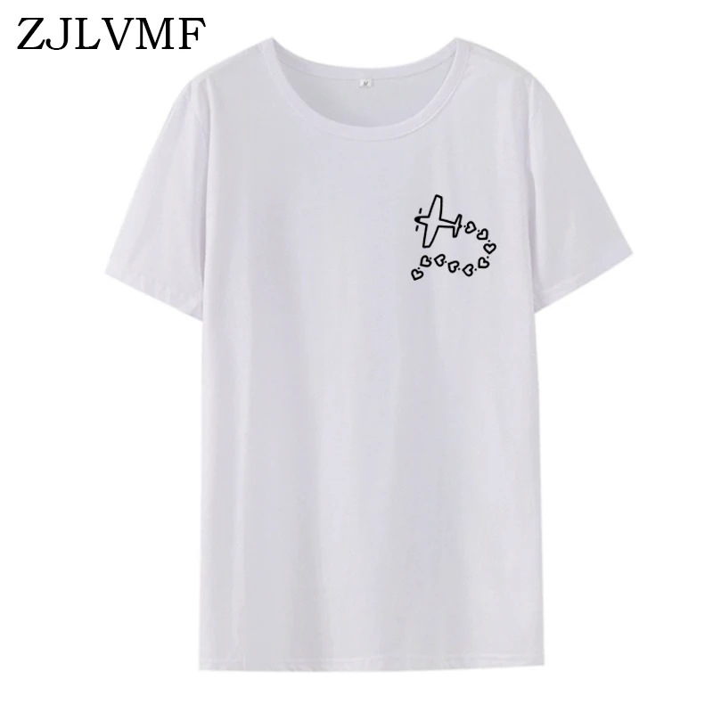 Zjlvmf Airplane Heart Women T-shirt Cotton Casual Fashion Loose Funny Tshirts Short Sleeve Big Size O-neck Harajuku Tshirt Women