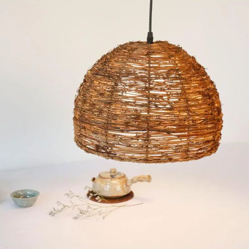 

Modern Handmade Bamboo Pendant lamp Brown Wood Round Suspension Light For Dining Room Hotel Home Lighting Pendant Lamp G006