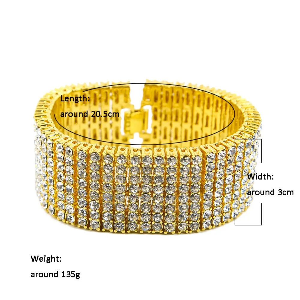В стиле хип хоп Полный Стразы Bling льдом реперские кепки золотой браслет Цвет 8