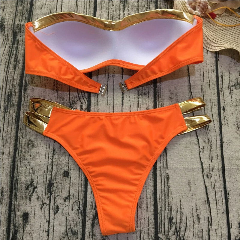 2019 новый набор с бикини для женщин купальники пуш-ап бронзовые одноцветные без