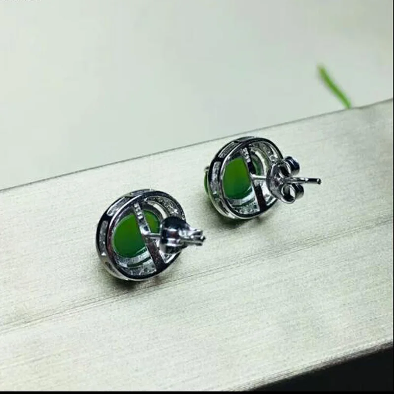 Нефрита серьги с натуральным яшма мозаика 925 пробы серебро классические