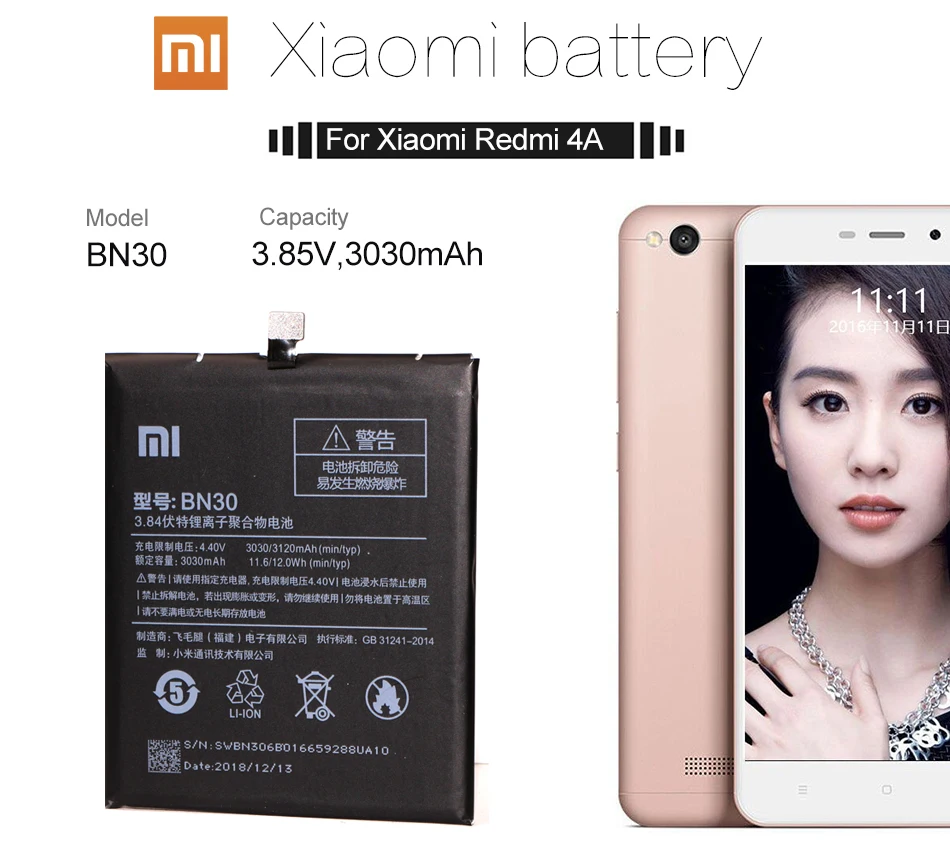 Оригинальный аккумулятор для телефона Redmi 4A батареи Xiaomi hongmi BN30 сменные Xiomi