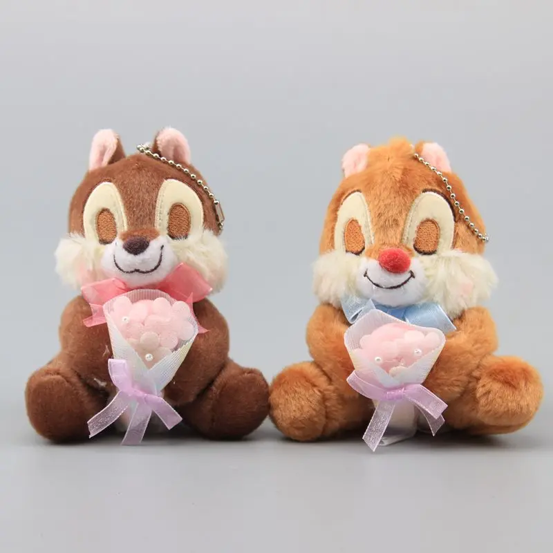 Chip and Dale Мультяшный медвежонок, медведь, желтый щенок, собака, Peluche, брелок, подвеска с цветком, аксессуары, милые мягкие куклы 11 см - Цвет: Chip and Dale
