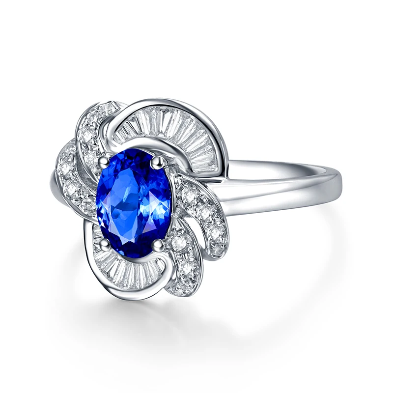 Женское кольцо LOVERJEWELRY из настоящего белого золота 14 карат с танзанитом|Кольца| |