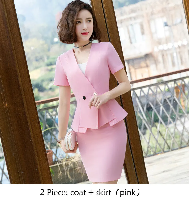 pink coat skirt Женские костюмы элегантные тонкие с v-образным вырезом с оборками шикарные розовые блейзеры офисные женские модные повседневные рабочие пальто юбки костюмы Женская одежда - Цвет: pink coat skirt