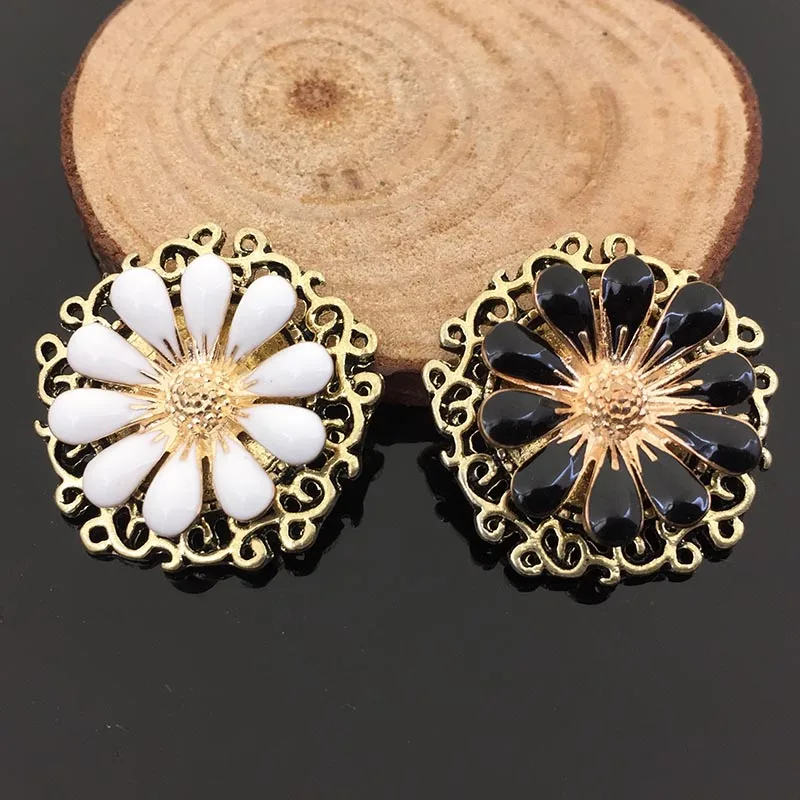 Новинка 2016 60 шт. с ромашками эмалированное Ретро стиль кнопки из сплава плоской