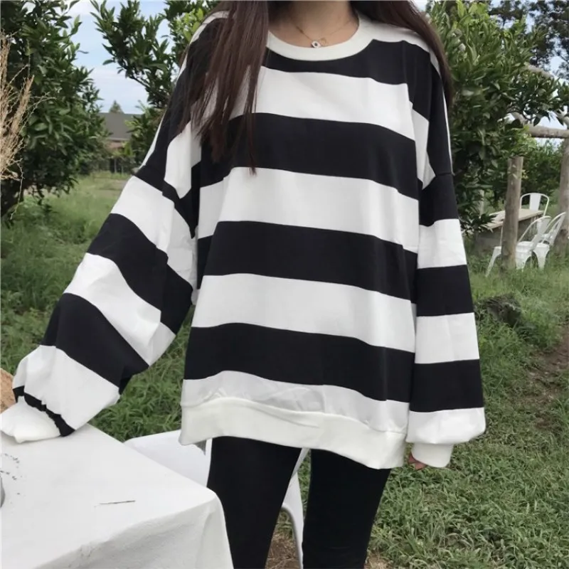 Полосатая Женская толстовка в консервативном стиле с капюшоном круглым вырезом