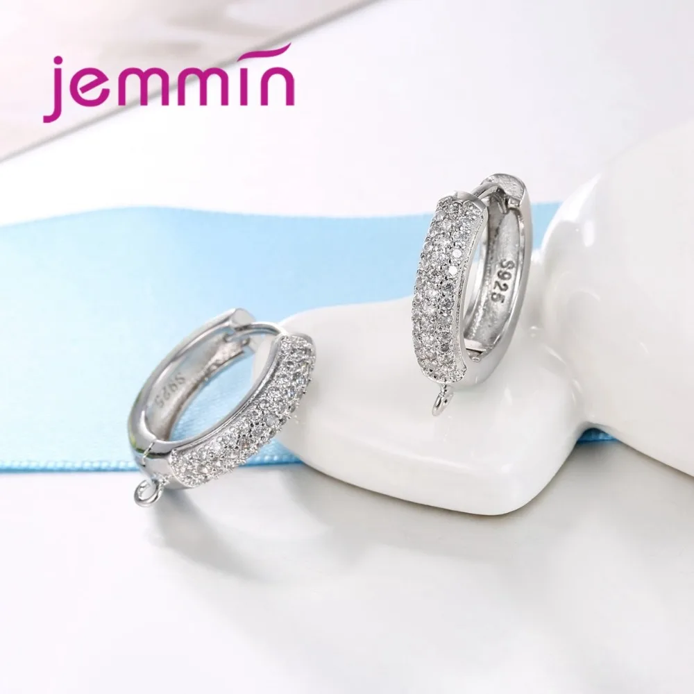 

Simple 925 Sterling Silver Hoop Earrings Components With Full Clear Micro Crystal Making Accessory DIY Jewelry For Brinco
