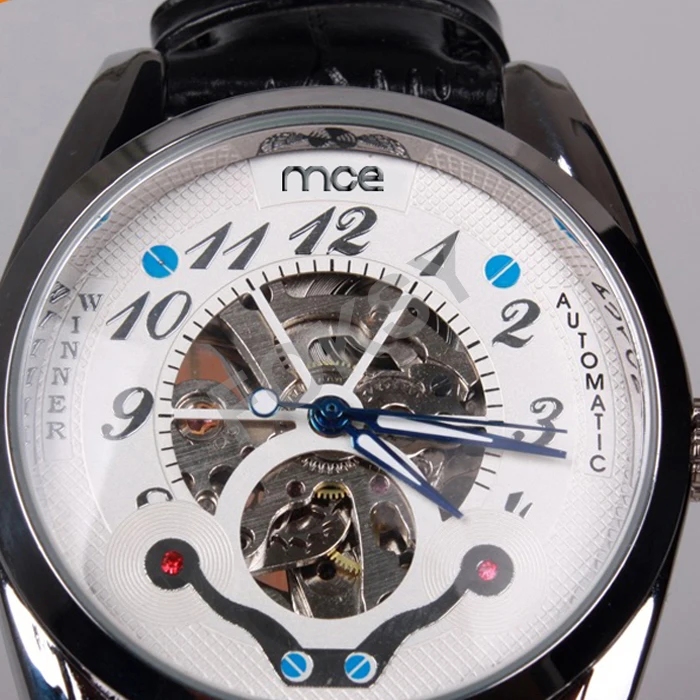 5 шт. автоматический механический скелет часы мужчины кожа ремень роскошь марка в