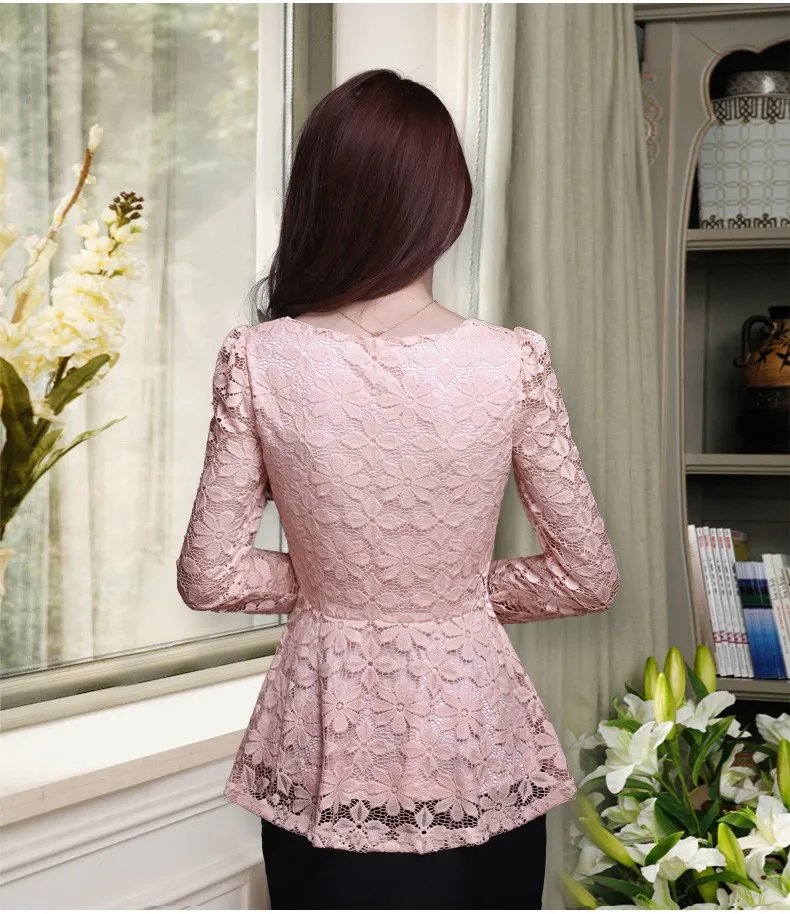Blusas mujer de moda женские кружевные блузки рубашки больших размеров с оборками и длинными рукавами, Повседневная кружевная рубашка blusas femininas S-5XL