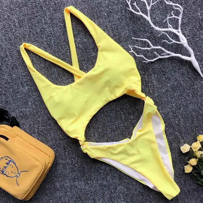 2019 One Piece Swimsuit Women Swimwear Hollow Backless Monokini New Style High Cut Sexy Swimsuits Women's Swimming Suit Strap | Спорт и