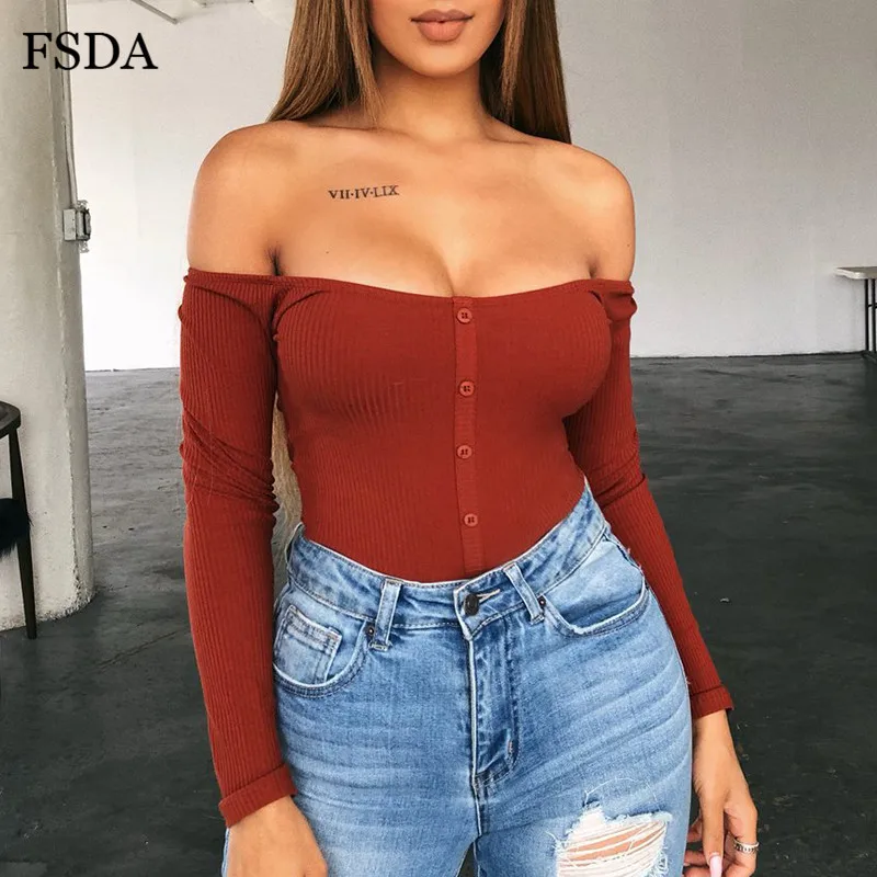 Женское боди с открытыми плечами FSDA повседневное обтягивающее открытой спиной