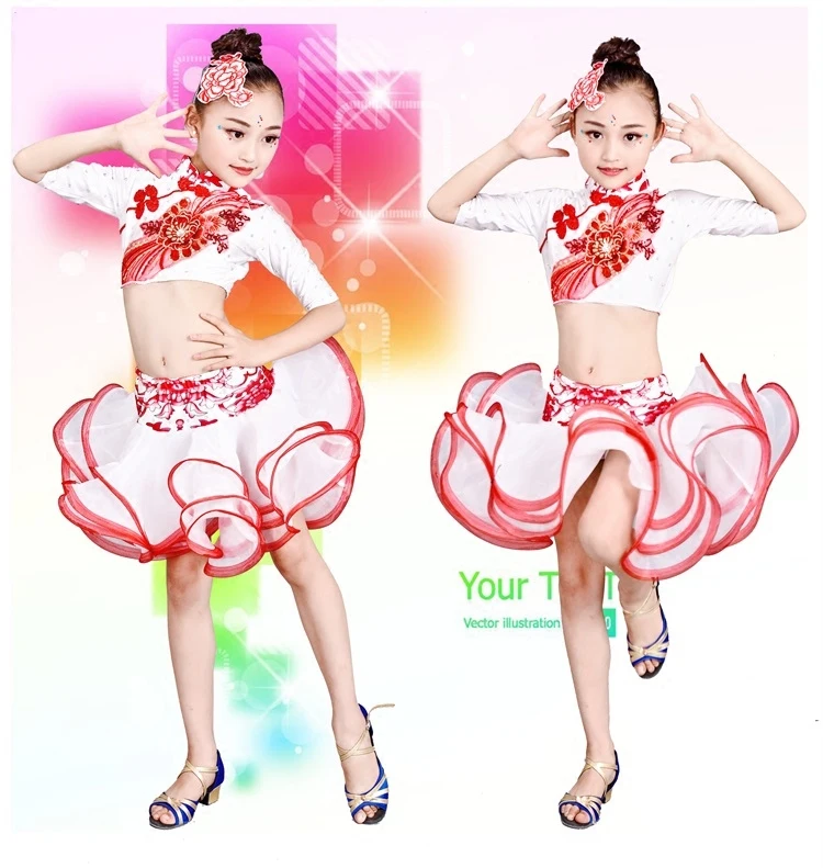

3pcs Children's Latin Dance Suit Girls' Belly Dancing Costumes Girls Diamond-encrusted Tango Suit Children's Performance D-0278
