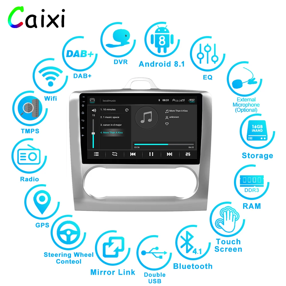 CAIXI 9 ''2.5D Android 8,1 автомобильный Радио мультимедийный плеер для 2004 2005 2006-2011 Ford Focus Exi AT 2DIN Gps навигация автомобильный DVd
