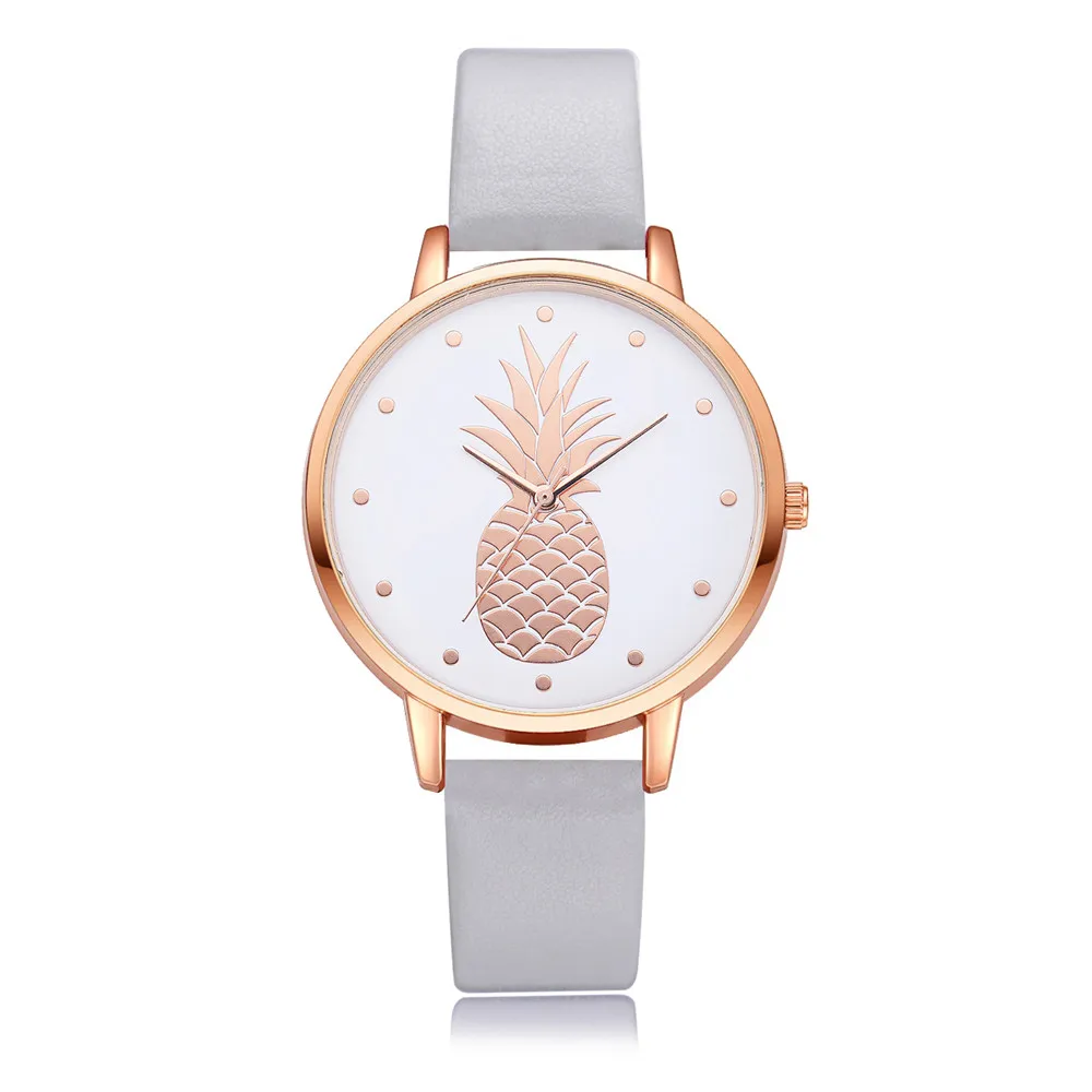 Multicolor Простые женские часы, розовое золото, ананас, узор, розовое золото, диск, Женские кварцевые наручные часы с кожаным ремешком, часы Kol Saati@ 50 - Цвет: Multicolor