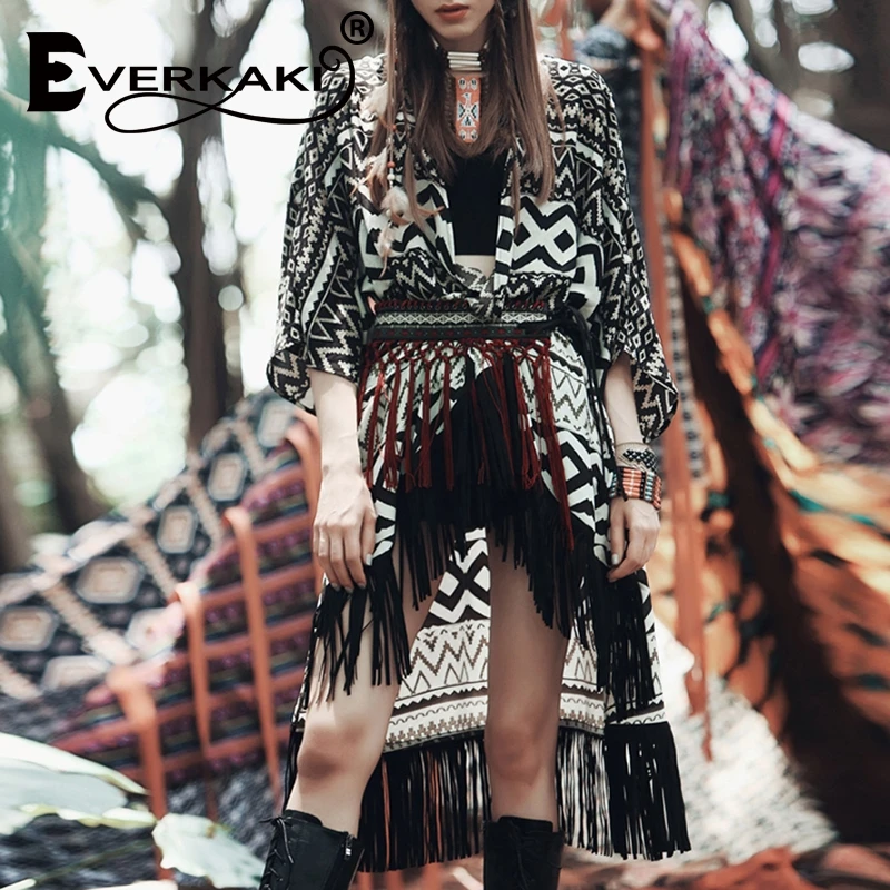 Everkaki богемный кардиган пляжный с кисточками для женщин новинка 2019 свободная
