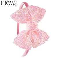 princess rhinestone bow headband boutique children hairbands tiara for baby girls kids candy color hair hoop accessories