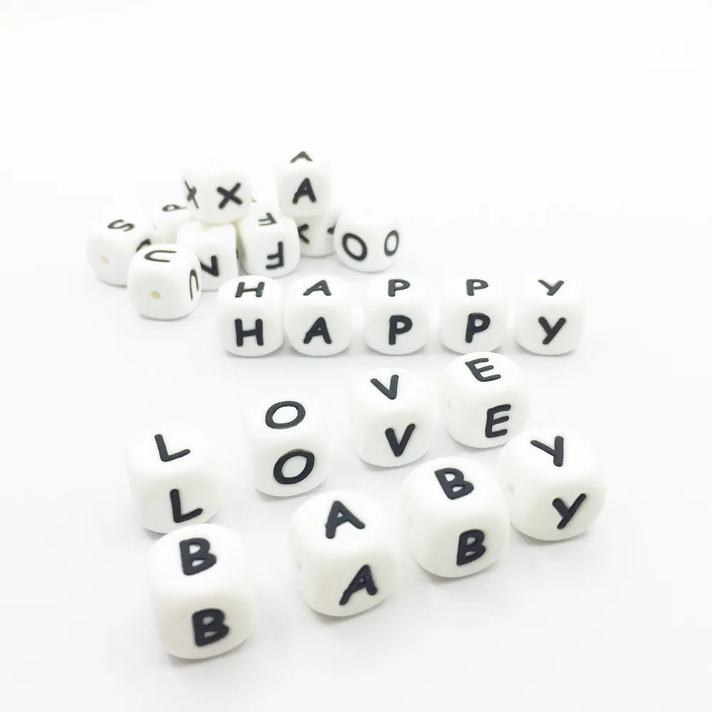 

100pc Alphabet Letter Food Grade Silicone Chewing Beads for Teething Necklace in 26 letters BPA Free FDA Silicone Letter Beads