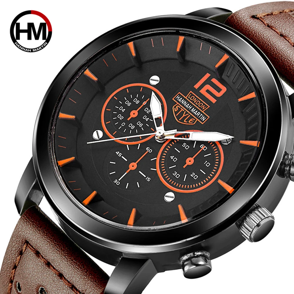Горячие спортивные водонепроницаемые кварцевые часы для мужчин кожаный ремешок