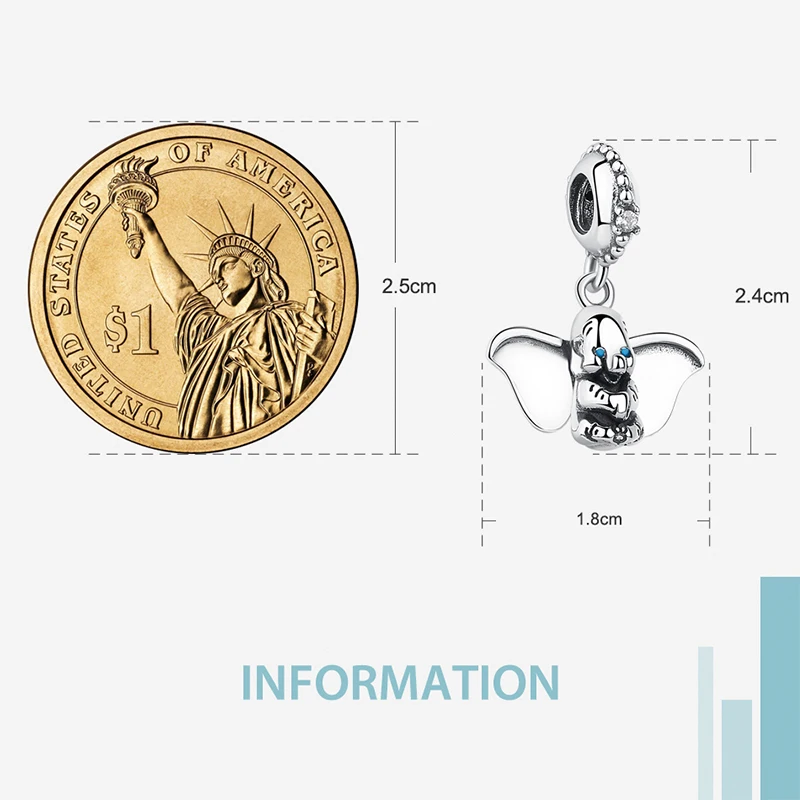 Wholesale 5PCS Fit Luxury Brand Bracelet Dumbo Pendant Charm Sterling Silver 925 Bead for Jewelry Female Gift | Украшения и