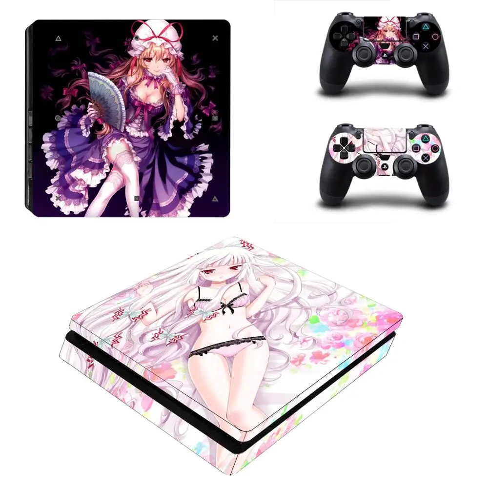 Аниме девушка PS4 тонкая полная лицевая панель кожа консоль и наклейка на контроллер для PS4 тонкая консоль и два контроллера наклейка - Цвет: YSP4S-1637