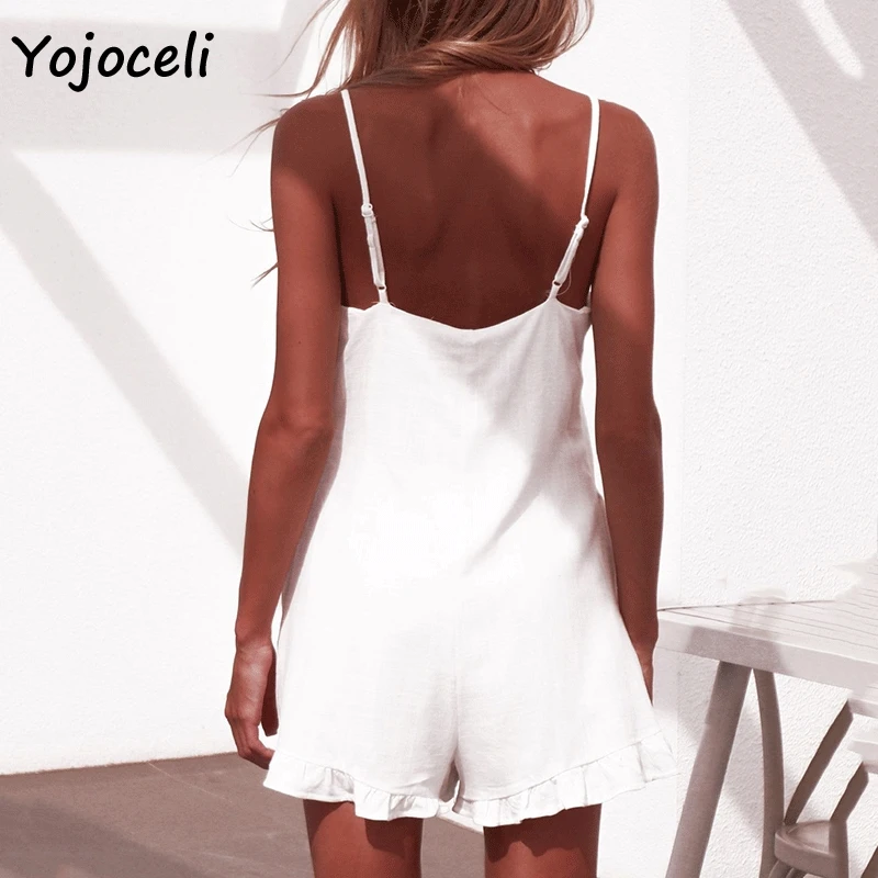 Yojoceli, белый Хлопковый повседневный комбинезон, женский пляжный короткий комбинезон в стиле бохо,, летний женский комбинезон