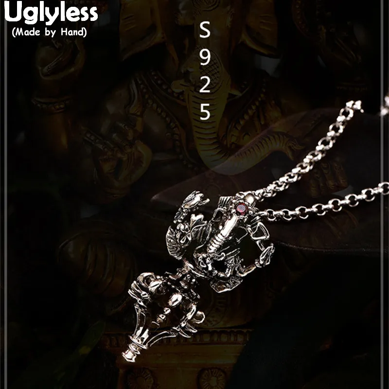 

Uglyless Real 925 Sterling Silver Thai Men Religious Elephant God Necklace without Chain Vajra Hinduism Pendant Jewelry Vintage