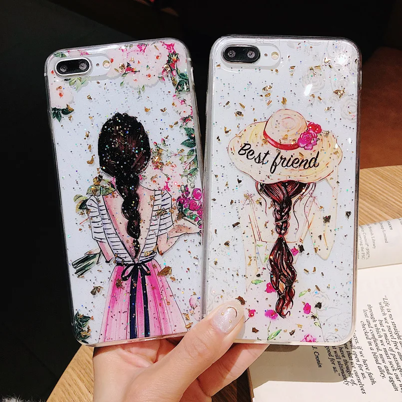 Роскошный чехол для iPhone 7 8 6 6s Plus платье с рисунком девочек PC + TPU X XS Max XR бампер Funda