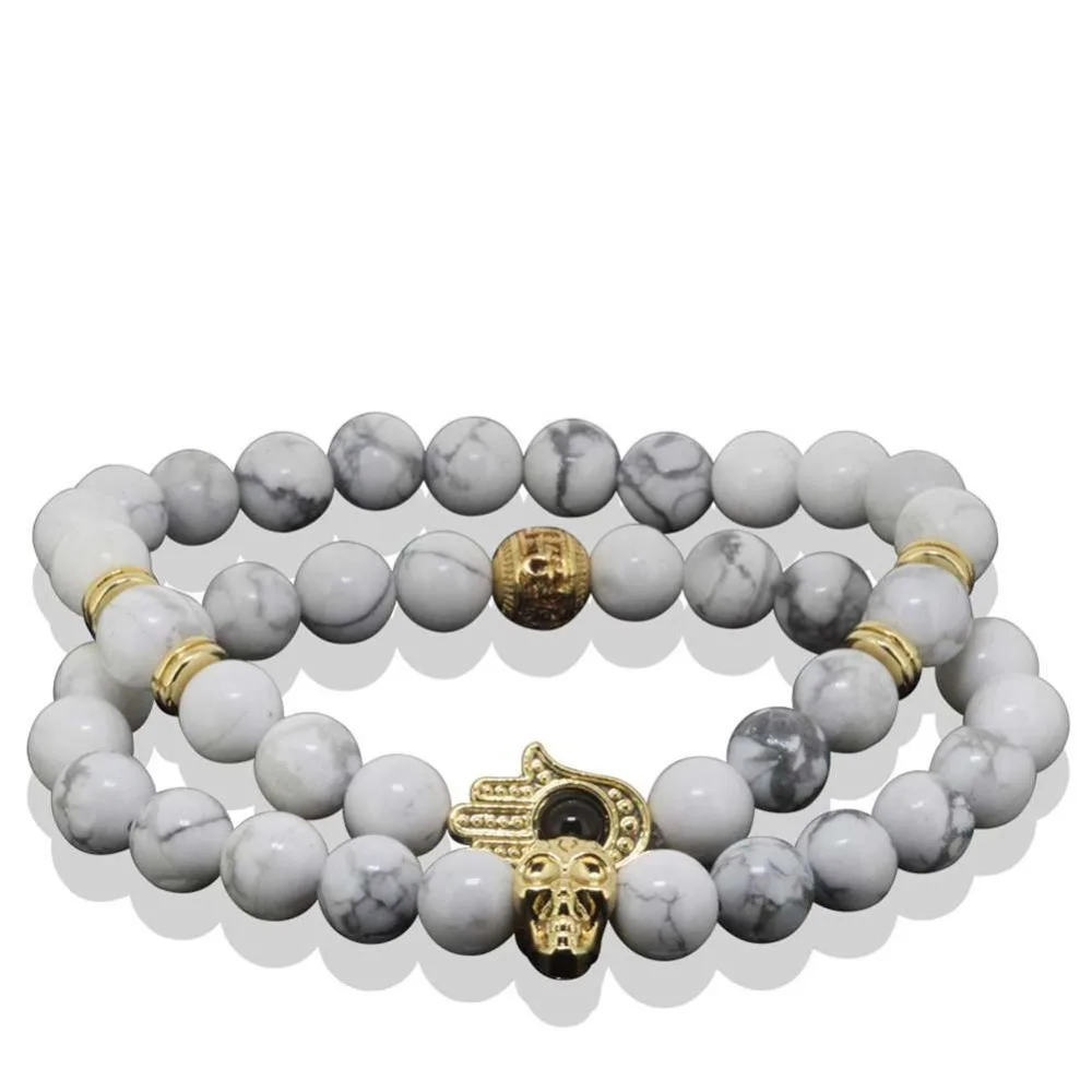 Браслет Будда из натурального камня Йога череп браслеты для мужчин и женщин