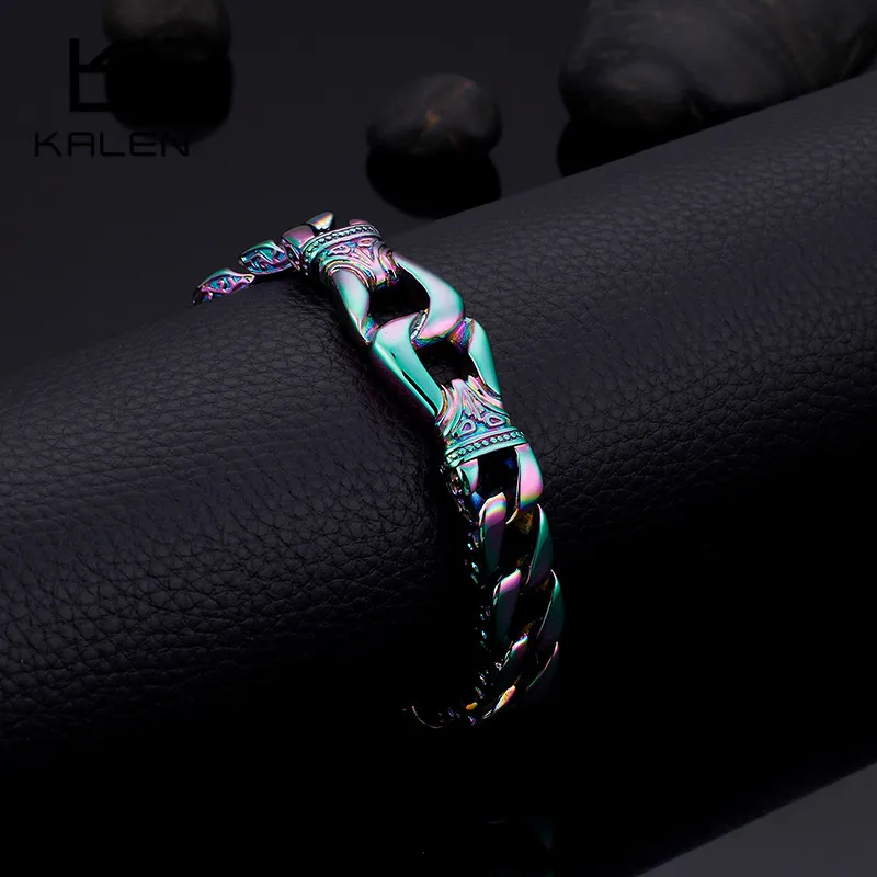 Stainless Steel 4 Colors Handcuff Charm Bracelets For Men 22.5cm Gold Linking Chain Punk Wrap Bracelet Jewelry | Украшения и