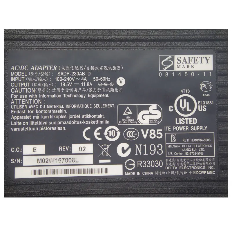 Натуральная 19 5 V 11.8A 230 Вт ноутбук Питание для ASUS все в одном ET2400XVT W90VN W90VP SADP-230AB D DE AC