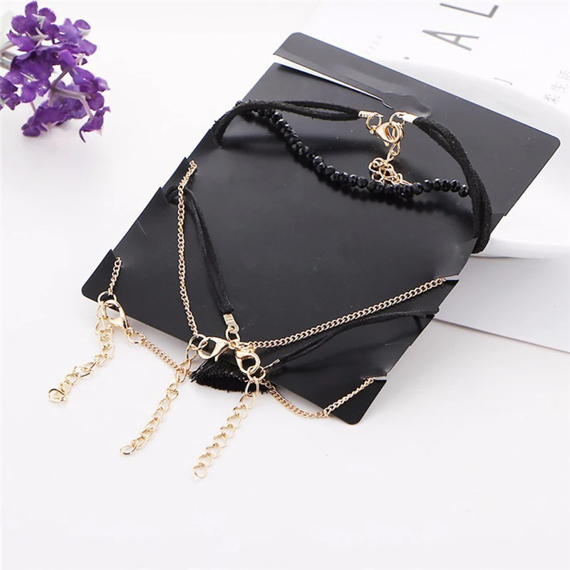 Cloaccd 5 Шт./компл. Мода Сплав Кожа Кольчуга Браслеты Набор Хрустальные Бусы Любви