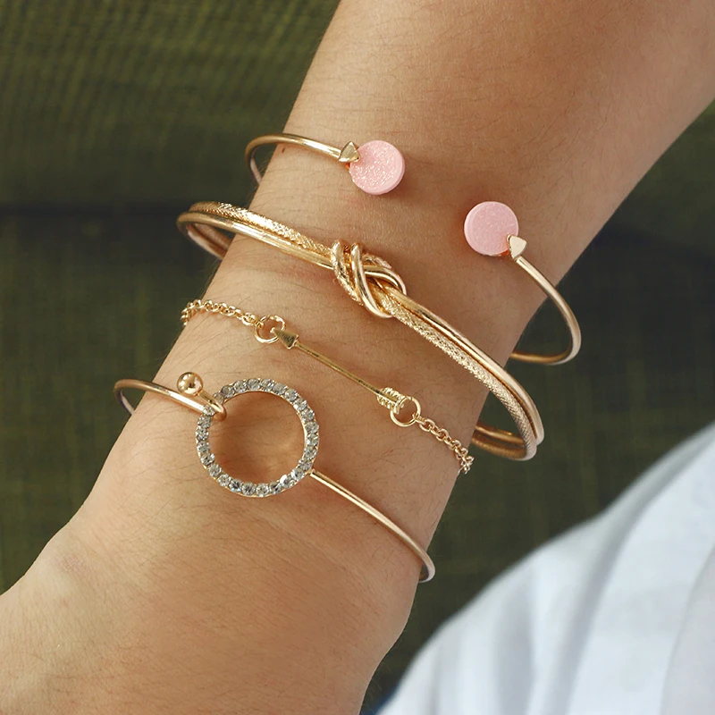 Docona Boho Crsystal Knot браслет стрелки набор для женщин девушек Металлический