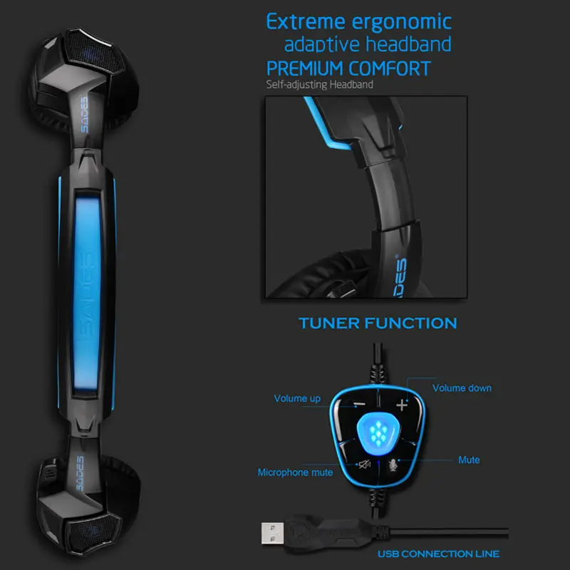 Sades дух волка 7 1 звук стерео USB Игровые наушники для компьютерной гарнитуры с
