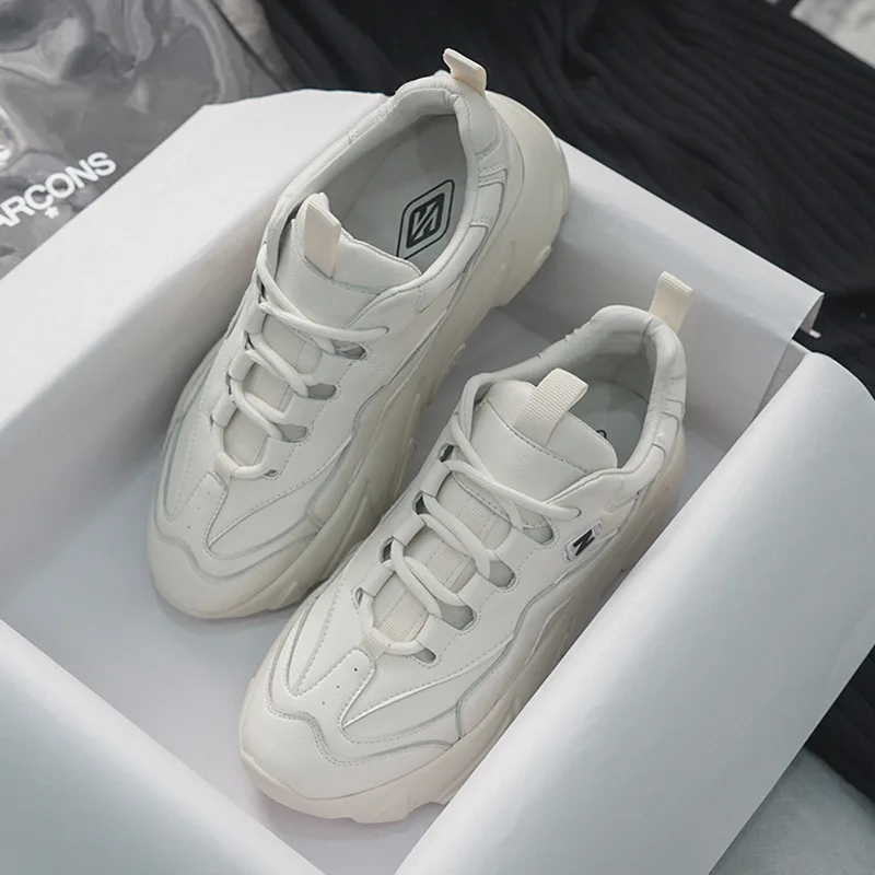 Белая обувь Женские кроссовки из натуральной кожи на массивной платформе zapatos de