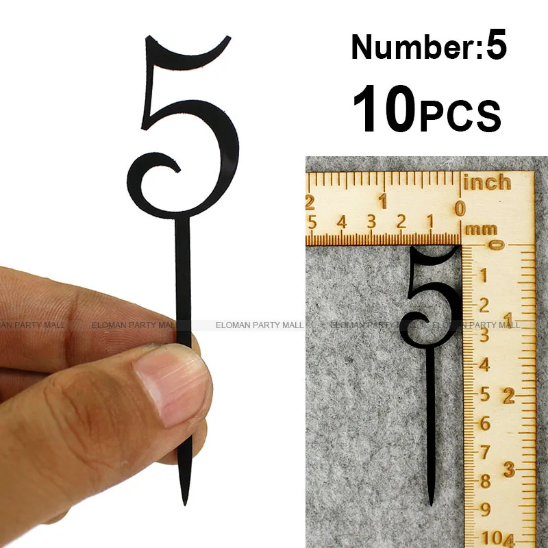 Number-5-10PCS 10 шт./лот 0-9 черный акриловый Топпер для кексов на свадьбу и день рождения украшения возраст Топпер для торта - Цвет: Number-5-10PCS