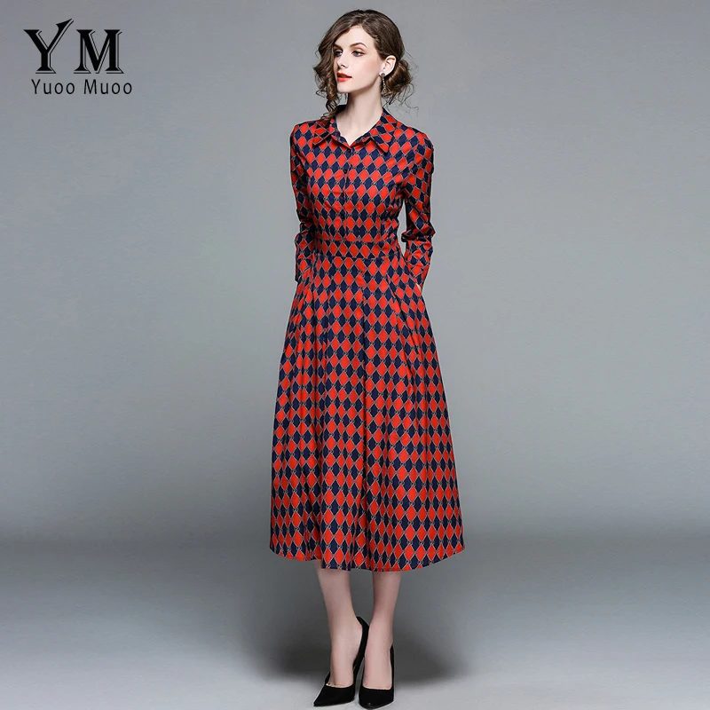 YuooMuoo Европейский стиль винтажное платье средней длины с отложным воротником