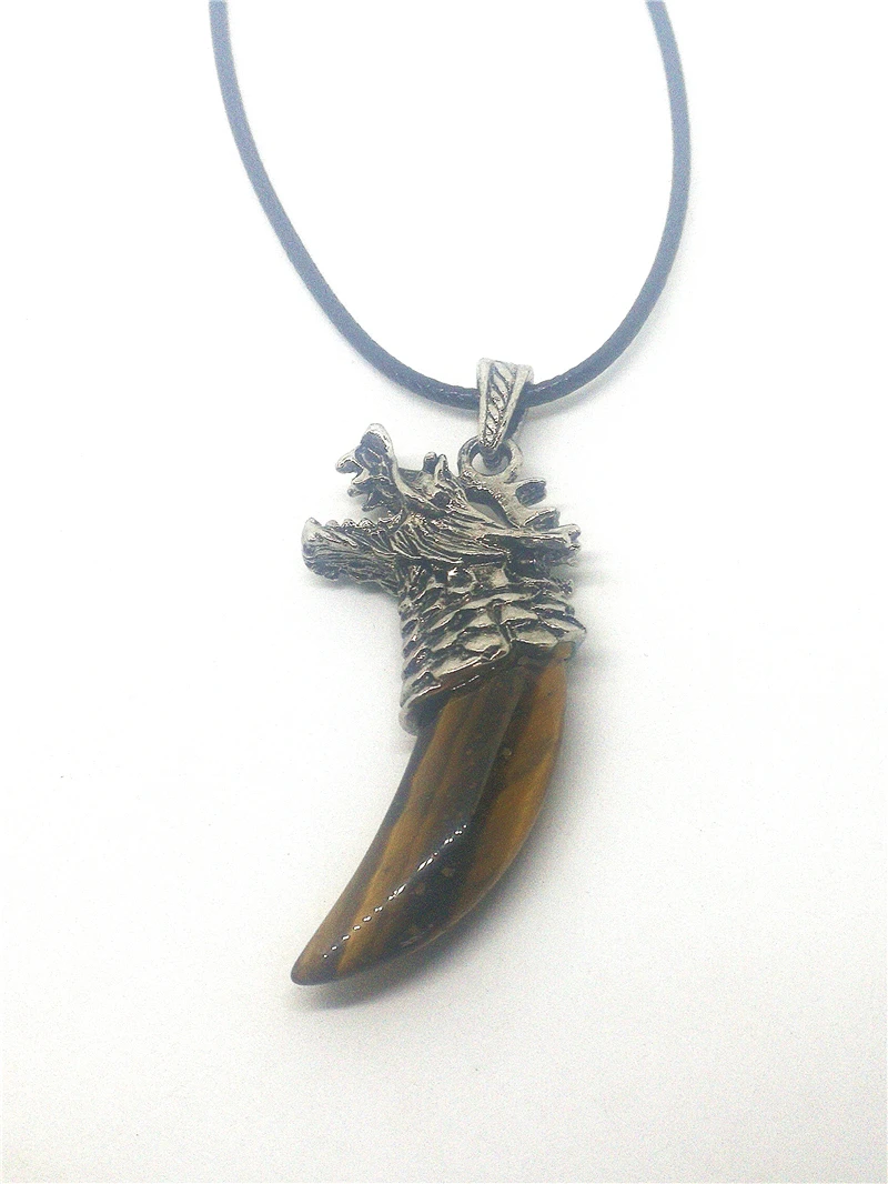 Натуральный камень тигровый глаз Спайк Кулон винтажное серебряное ожерелье |