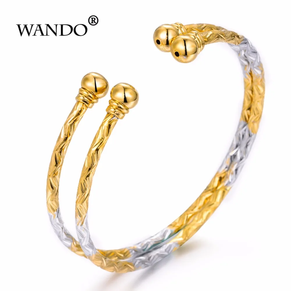 

WANDO 2pcs/lot 24k Gold Africa Jewelry Ethiopian two colour Bracelet Dubai Bangle For Women kids diy charms birthday Gifts wb95