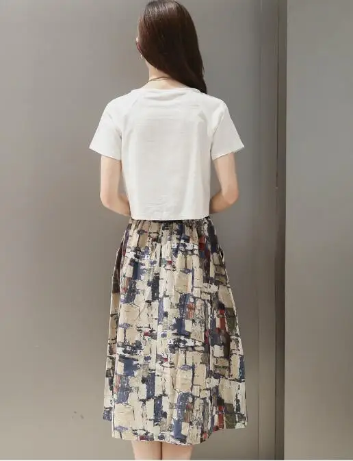 2017 лето новый леди свободные повседневная шею с коротким рукавом два набора