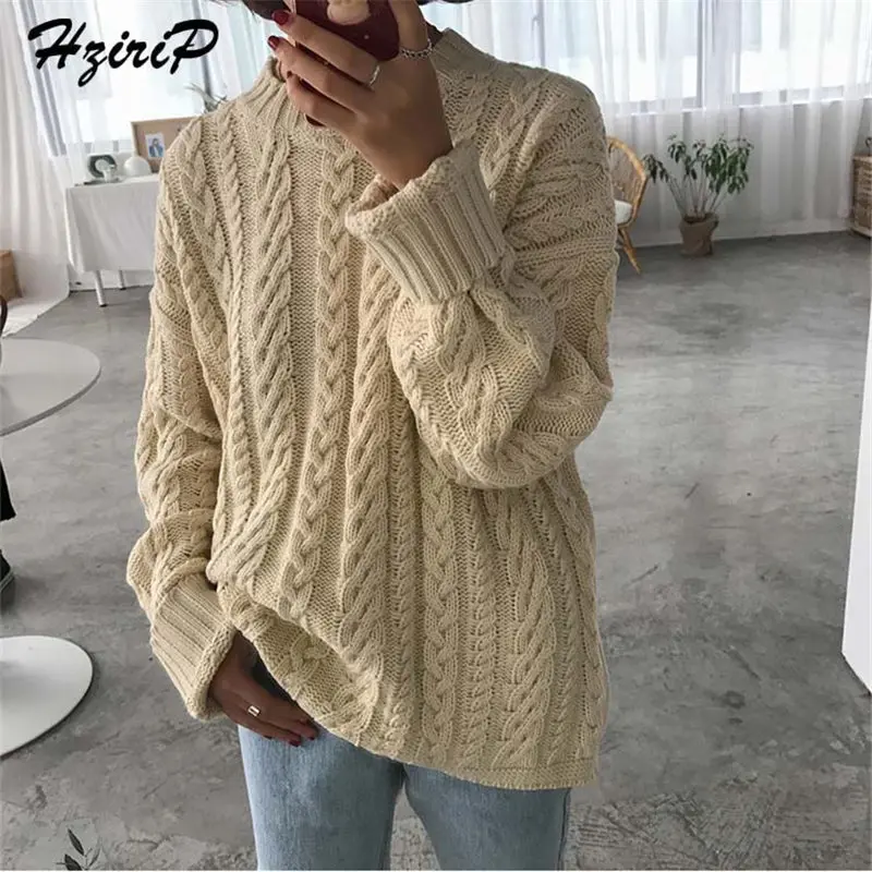 HziriP 2019 Autumn Winter Stylish Knitted Sweater High Quality Fashion Loose Pullover Free Female Casual Sweaters 4 Colors | Женская